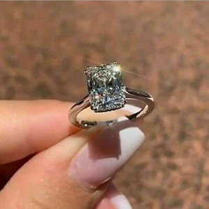 3 kt Radiant Cut Solitär Moissanit Verlobungsring Ehering 14 kt Weißgold - Bild 1 von 8