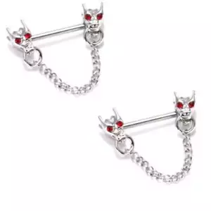 Nipple Ring Bars Dragon Heads Body Jewelry Pair 14 gauge sold as pair - Picture 1 of 2