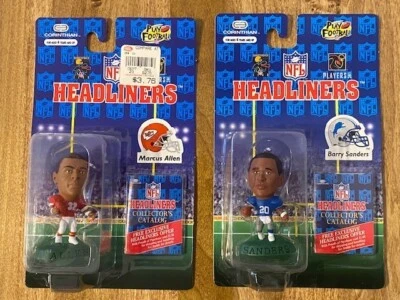Lote de 2 cabezas de cartel de la NFL Barry Sanders & Marcus Allen 1996 NRFP Lions Chiefs Foto 1 de 4