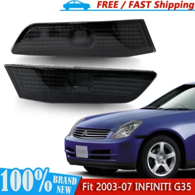 Lámparas laterales negras parachoques luces de señalización laterales aptas 2003 04-2007 INFINITI G35 pareja Foto 1 de 4