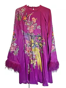 ASOS Edition pink embroidered and feather-trimmed dress, size US 16/UK 20/EU 48 - Picture 1 of 5