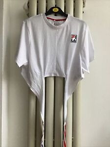Fila White T Top With Wrap Waist Detail Size L Short Sleeve Polyester Cotton