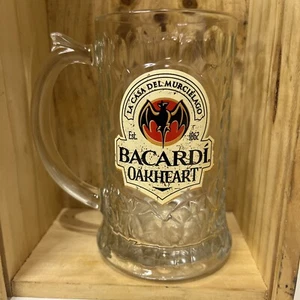 BACARDI OAKHEART Beer Glass Stein Tankard Spiced Rum Bat Imprint Base of Glass - Picture 1 of 6