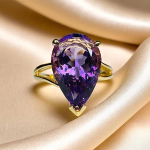 VINTAGE- 10K Gold -LARGE Natural Amethyst Ring- 5CTTW -Size 10 -Solitaire - 4.3g - Picture 1 of 24