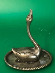 Estatuilla de cisne enchapada en plata vintage anillo/joyería plato - Imagen 1 de 5