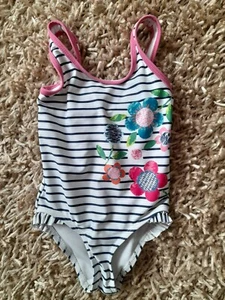 GIRLS STRIPED/FLORAL PATTERNED SWIMSUIT - AGE 2-3 YEARS - Picture 1 of 6