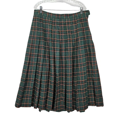 Saia Maggi McCaugthon plissada mistura de lã feminina tamanho 34 cintura xadrez verde vintage - Imagem 1 de 4