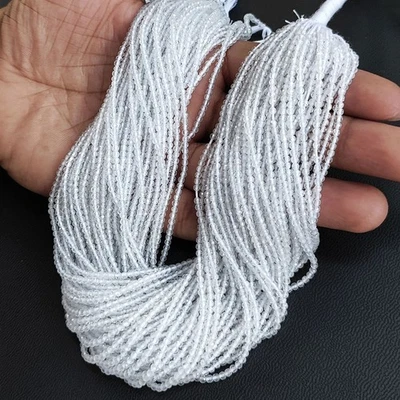 Gemas de topacio blanco natural tamaño 2 mm cuentas redondas facetadas hilo de 12,5" Foto 1 de 4
