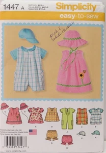 Simplicity 1447 Boy's/Girl's Baby dress, romper, hat pattern, 7-24 pounds, uncut - Picture 1 of 4
