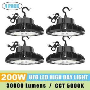 4Pack 200W-30000LM LED High Bay Light with US Plug Cable UFO Light for Warehouse - Picture 1 of 11