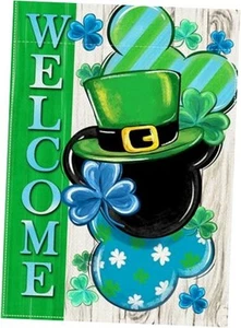 Welcome St Patricks Day Decorative Garden Flag, Blue Lucky Shamrock Clover - Picture 1 of 7