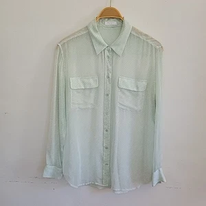 Equipment Femme Sheer Silk Button Up Blouse Large Long Sleeve Green Animal Print - Picture 1 of 11