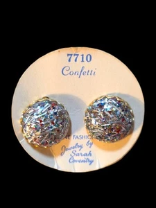 1960s New In Original Box Sarah Coventry Confetti Gold Tone Clip On Earrings - Picture 1 of 8