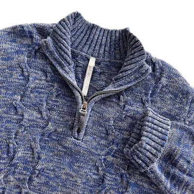 Suéter Pullover Leo & Nicole Mujer 2X Azul Jaspeado Grueso Tejido con Cable 1/4 Cremallera Foto 1 de 4