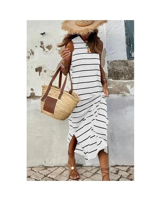 Azura Exchange Striped Casual Dress Women White Maxi Foto 1 de 4
