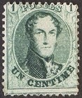 BELGIUM 1863 Mint Hinged 1c Dark Green Perf 12 1/2 OPB #13b CV €580 SIGNED