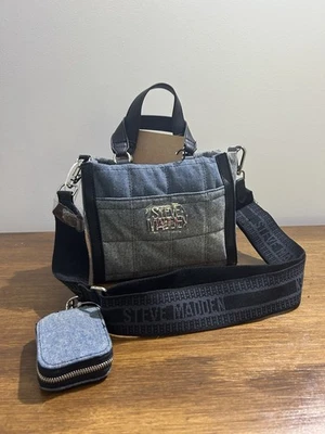 NEW! STEVE MADDEN Quilted Denim BNIKO  (2) Strap Option Crossbody Top Handle Bag - Image 1 of 4