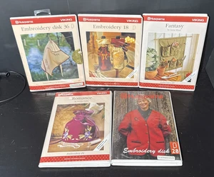 5 Husqvarna Viking for Designer 1 Embroidery Designs Disk # 24, 30, 36, 28, 18 - Picture 1 of 16