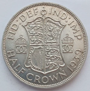1939 GEORGE VI SILVER HALF CROWN ( 50% Silber ) British 2/6 Coin. 124 - Bild 1 von 2
