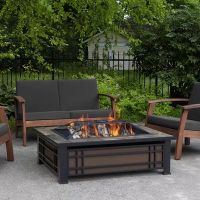 Hamilton 44 In. X 13 In. Rectangle Steel and Slate Natural Wood-Burning Fire Pit - Image 1 of 4
