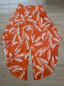 Faeriesty Schlaghose weites Bein asymmetrische Hose Damen 2X orange weiß - Bild 1 von 6