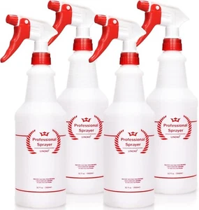 Heavy Duty 32 Oz Plastic Spray Bottles (4 Pack) with Adjustable Nozzle - Picture 1 of 8
