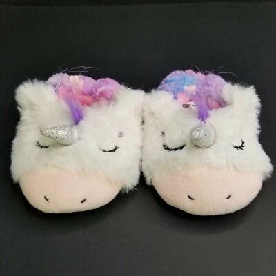 Wonder Nation Infants Girls Unicorn Fuzzy Slippers Size 5 Pink Purple Bling New - Image 1 of 4