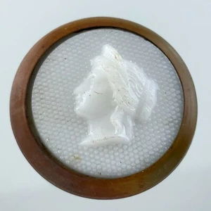 Queen Victoria Jubilee Bust Milk Glass Case Brass High Relief Carved Button 900A - Picture 1 of 7
