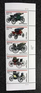 1995USA #3019-3024 32c Antique Automobiles - Right Side Plate Strip of 5  Mint - Picture 1 of 1