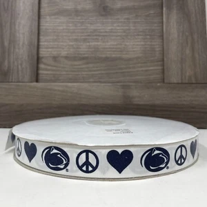 Penn State Nittany Lions Ribbon 100 Yards White Grosgrain Peace Love Heart New - Picture 1 of 8