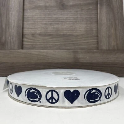 Penn State Nittany Lions Ribbon 100 Yards White Grosgrain Peace Love Heart New - Image 1 of 4
