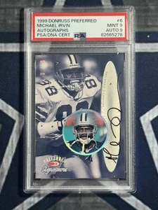 1999 Donruss Preferred Autographs Michael Irvin PSA/DNA MINT 9 AUTO 9 Cowboys - Picture 1 of 2