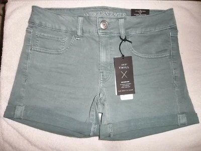 NWT American Eagle Skindigo Midi Twill-X stretch shorts, jade/green, sizes 6/8 - Image 1 of 4