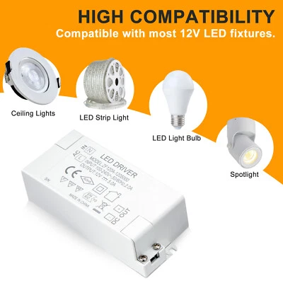 LED Light Driver AC 120V/240V to DC 12V Transformer Power Adapter Converter 60W - Image 1 of 4