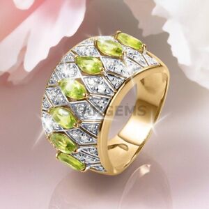 Green Peridot Gemstone Ring 14k Gold Plated Silver Ring For Bridal Ring