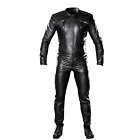 MEN GENUINE SOFT LEATHER CATSUIT FULL ZIPPER OVERALL BODYSUIT JUMPSUIT BLACK