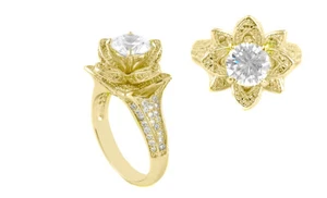 18K White Gold Plated Cubic Zirconia Flower Ring Made With Swarovski Elements  - Picture 1 of 16