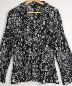 Fashion Bug Top Damen Übergröße L Tunika transparent Knopfleiste Shirt schwarz weiß - Bild 1 von 14