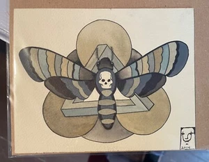 art drawing/painting- badazz skull & moth - Picture 1 of 3
