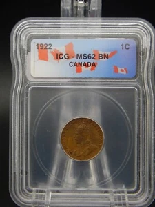 1922 CANADA ICG Graded MS62 BN Canadian 1 CENT (BT830) - Picture 1 of 4