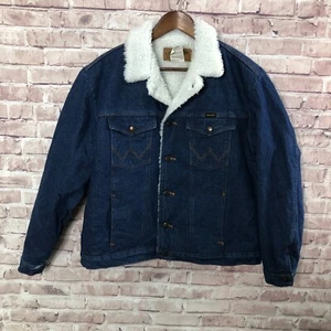 Wrangler Jacket Men Large Denim Sherpa Lined Trucker Rancher Western READ! - Picture 1 of 16