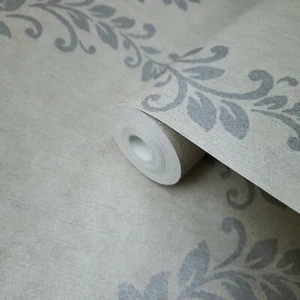 Glitter Embossed Victorian Wallpaper Gray Silver metallic Wave Vintage Damask 3D - Picture 1 of 7
