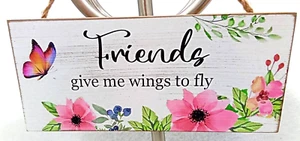 Friends Give Me Wings to Fly Sign Picture Jute Rope Hanging Floral Butterfly 8" - Picture 1 of 3