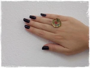 LETZTER: Blume Holz Knopfring Floral Bohemian Ring Boho Knopfring Öko - Bild 1 von 4