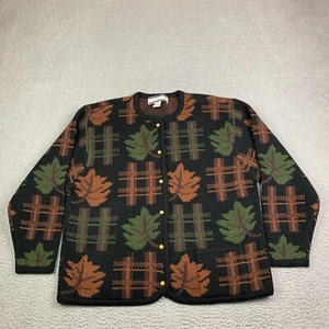 Vintage Crystal Kobe Cardigan Sweater Womens XL Leaves Leaf Print Button Fall - Picture 1 of 6