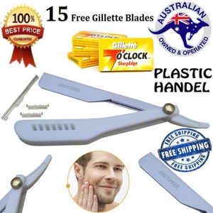 BARBER SALON HAIR STRAIGHT CUT THROAT SHAVING RAZOR SHAVETTE RAZORS+15 BLADES - Picture 1 of 2