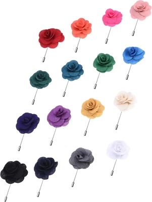 16 Pieces Flower Men's Lapel Pins Handmade Satin Boutonniere Pin for Suit Weddin - Image 1 of 4