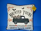 NEW Halloween Haunted Tours Vtg Truck Skulls Plaid Throw Pillow 12" Witches Brew