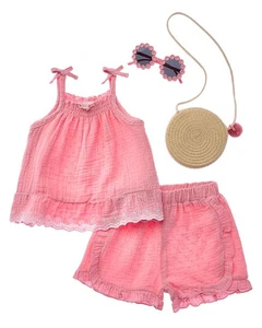 Rachel Zoe 4Pc Dobby Gauze Short Set With Bag & Sunglasses - Picture 1 of 4