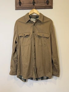 LL BEAN Plaid Flannel Lined Hurricane Shirt Jacket Khaki Men's M Outdoors Chore - Picture 1 of 18